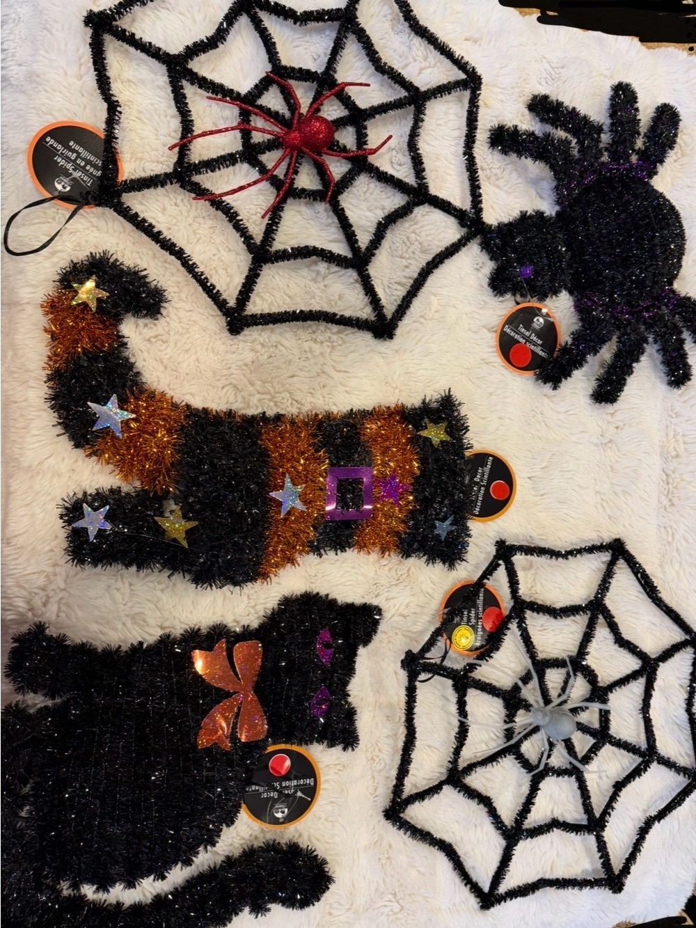 Halloween Tinsel Decorations Set - Black, Orange, Purple & Red